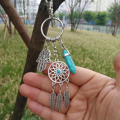 Olivenorma Natural Gemstone Dreamcatcher Pendants Hamsa Keychain