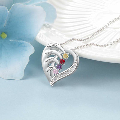 Olivenorma Personalized Birthstones Engraved Heart Necklace