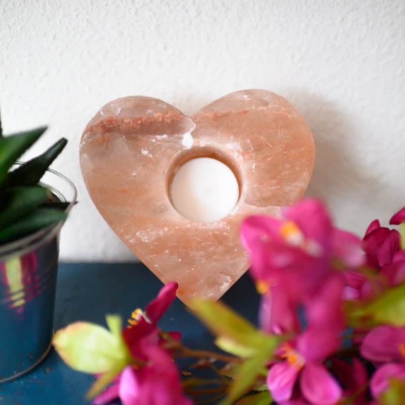 Olivenorma Hand Carved Heart Shape Candle Holder Himalayan Pink Salt Lamp