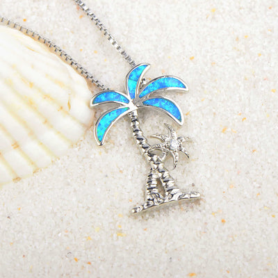 Olivenorma Blue Opal Coconut Tree Pendant Necklace