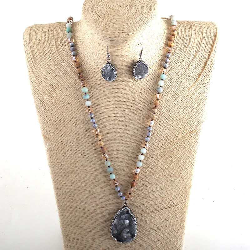 Olivenorma Cluster Pendant Raw Stone Beads Jewelry Set