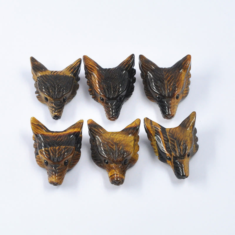 Olivenorma Spirit Guardian Wolf Head Crystal Carving Gemstone Decoration - Tiger Eye - With Card - image 5