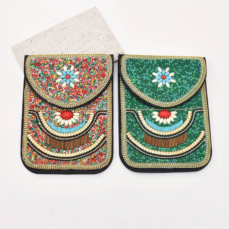 Olivenorma Ethnic Style Beaded Crossbody Mobile Phone Bag