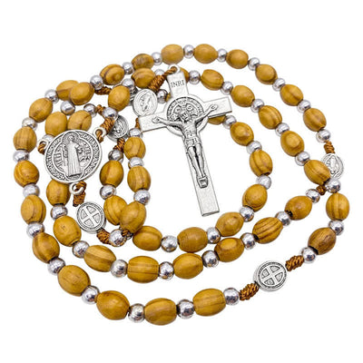 Olivenorma Knitted Cross Plain Wood Rosary Necklace