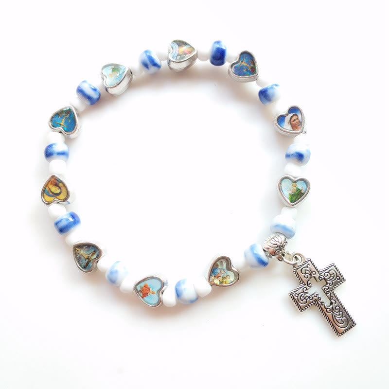 Olivenormacolorful Natural Stone Beads Christianity Cross Bracelet