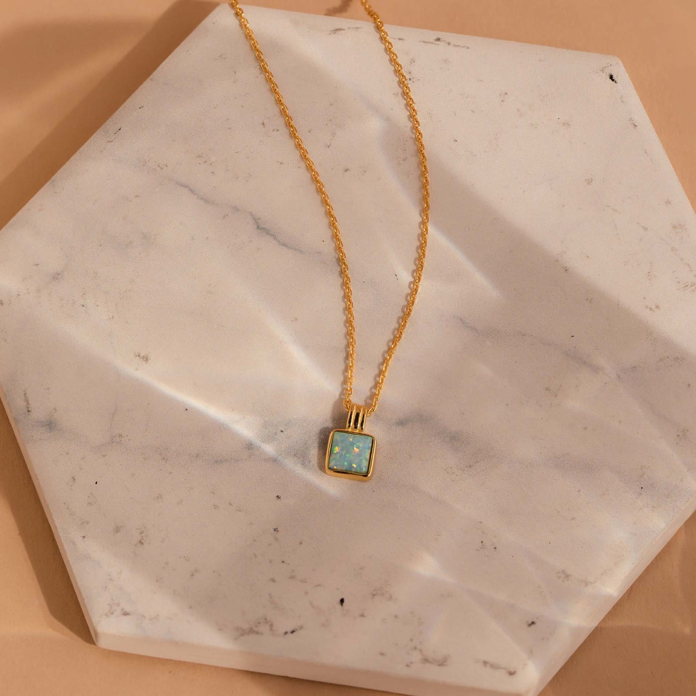 Olivenorma Colorful Opal Love Square Pendant 18k Gold Necklace - image 7