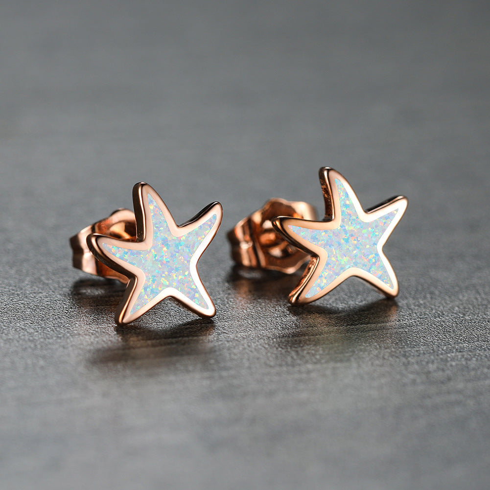 Olivenorma Blue Opal Starfish Earrings