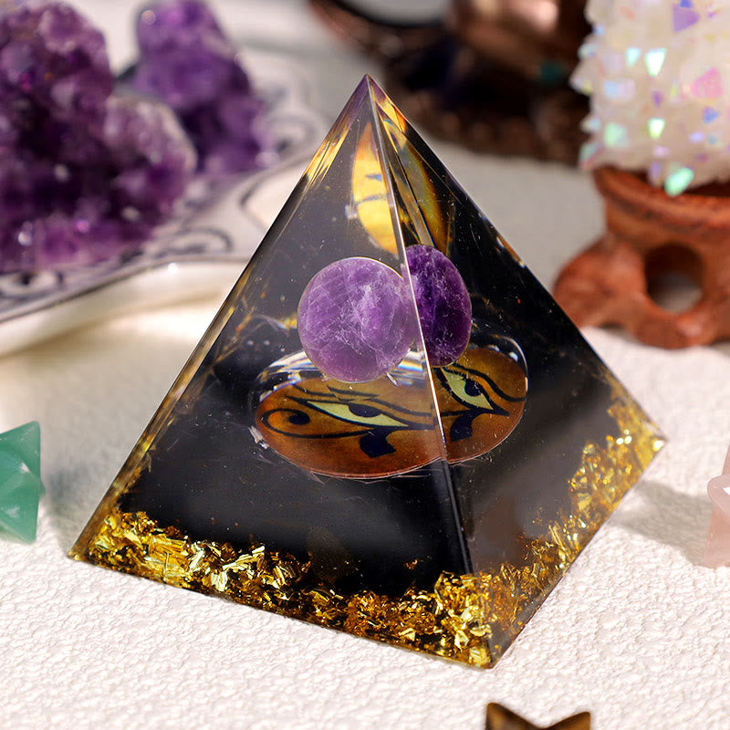 Olivenorma Amethyst Obsidian Eye Of Horus Orgone Pyramid