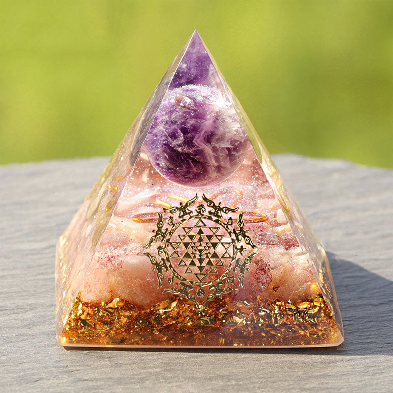 Olivenorma Amethyst Strawberry Quartz Orgone Pyramid