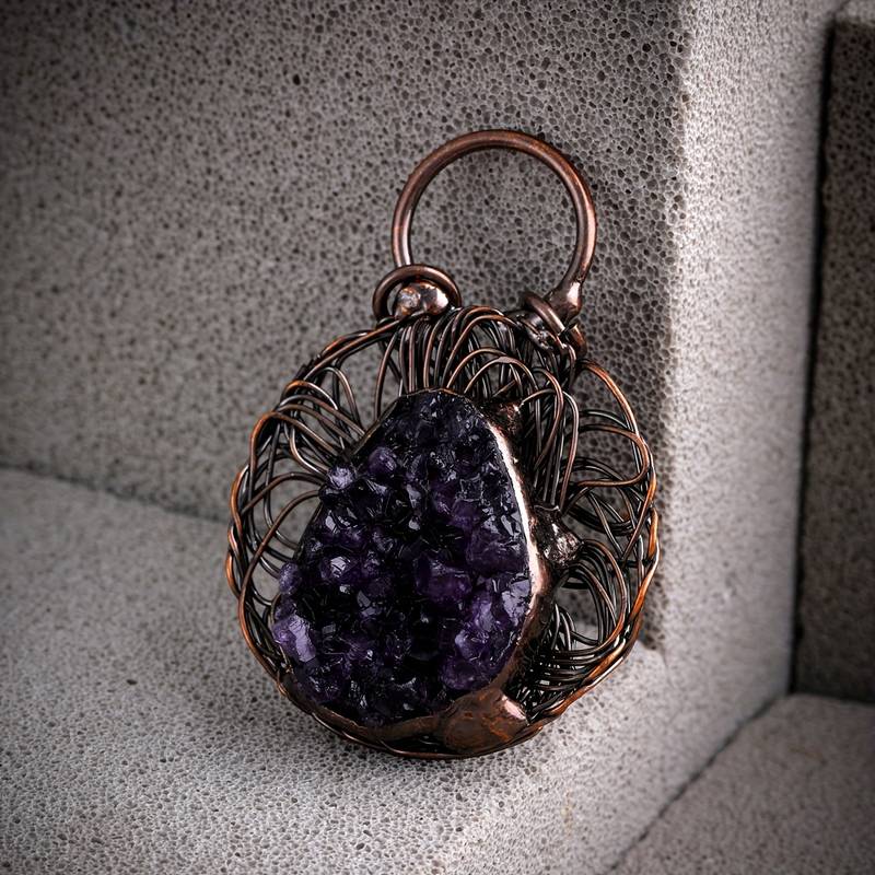 Olivenorma Wire Wound Inlaid Irregular Amethyst Gemstone Necklace