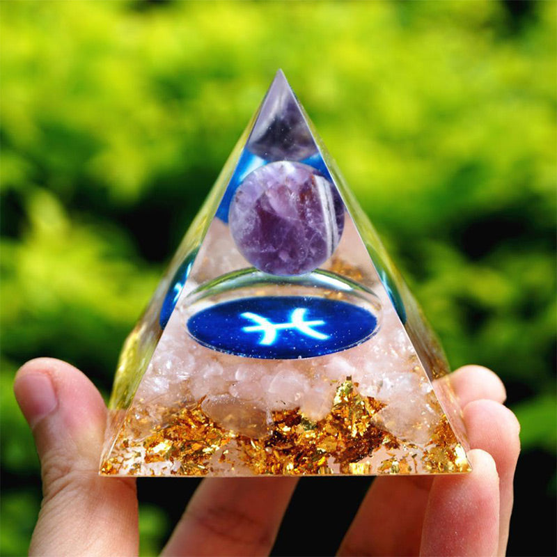 Olivenorma Amethyst with Rose Quartz Pisces Orgone Pyramid