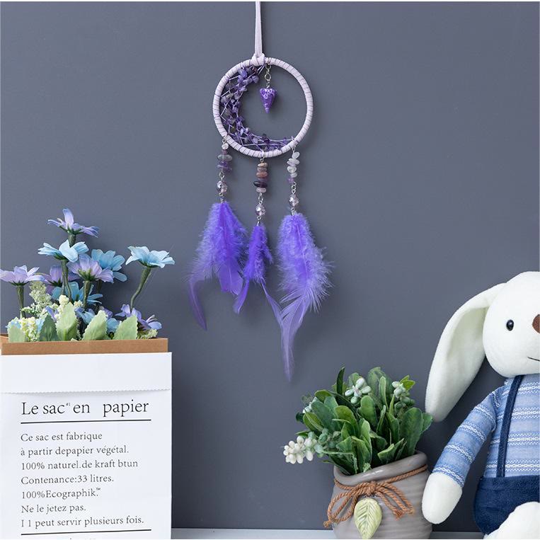 Olivenorma Amethyst Pendant Small Crescent Feather Dream Catcher