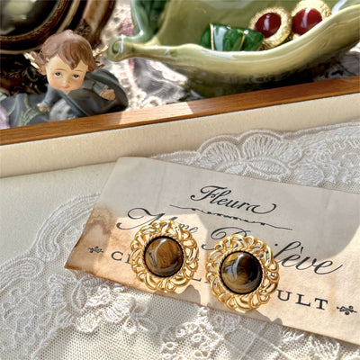 Olivenorma Tiger Eye Sunflower Gold Earrings