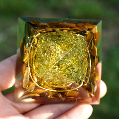 Olivenorma Roots of Courage Peridot & Tiger Eye Tree of Life Orgone Pyramid - image 6