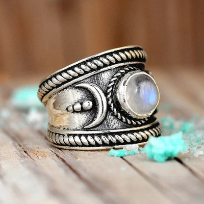 Olivenorma Boho Moon Moonstone Ring Sterling Silver