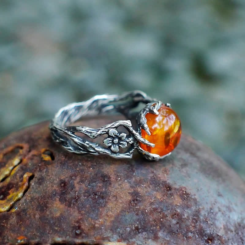 Antique Amber Flower Ring - image 4