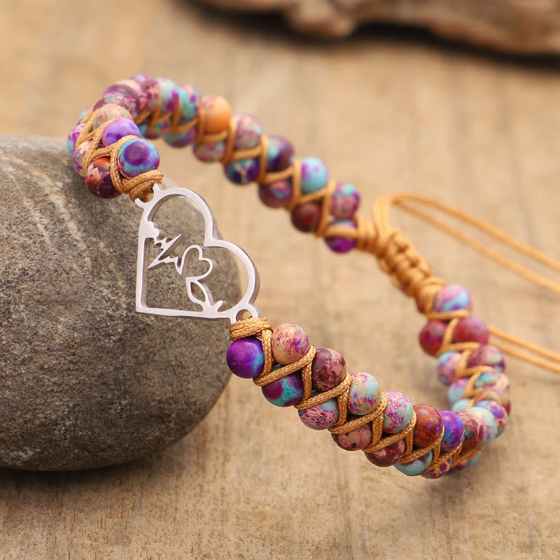 Olivenorma Bohemia Handwoven Purple Emperor Stone Hollow Heart Bracelet