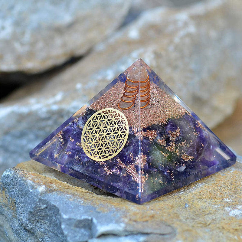 Olivenorma Amethyst Flower Of Life Orgone Pyramid