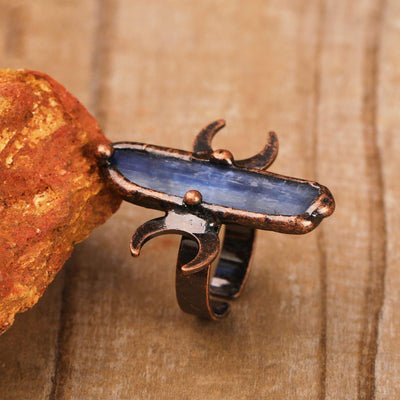 Olivenorma Kyanite Double Moon Healing Adjustable Ring