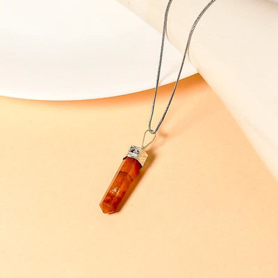 Olivenorma Natural Carnelian Pencil Pendant Crystal Necklace