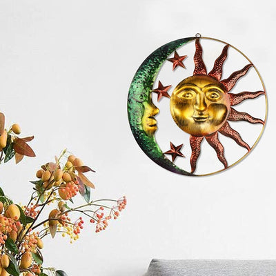 Olivenorma Orange Sun Green Meniscus Face Metal Wall Decor