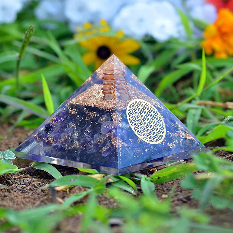 Olivenorma Amethyst Flower Of Life Orgone Pyramid