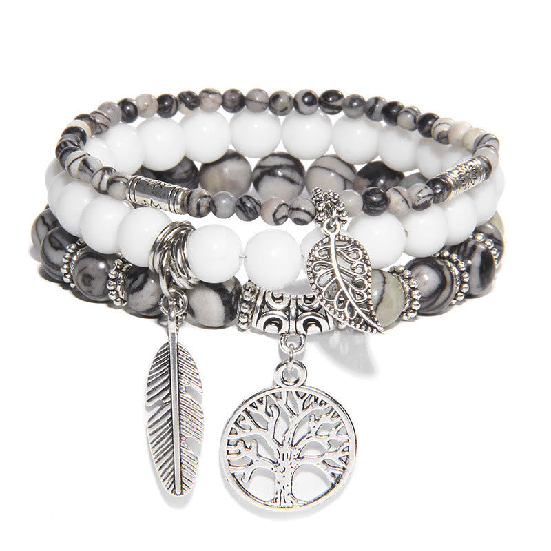 Olivenorma "Nature's Healing Moments" Black Network Stone Tree Of Life 3 Pieces Bracelet Set