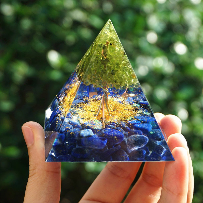 Olivenorma Ocean of Wisdom-Lapis Lazuli & Peridot Tree of Life Orgone Pyramid - image 2