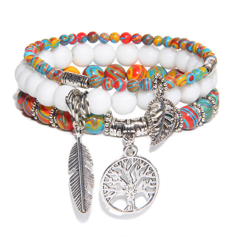 Olivenorma "Nature's Healing Moments" Colorful Malachite Tree Of Life 3 Pieces Bracelet Set