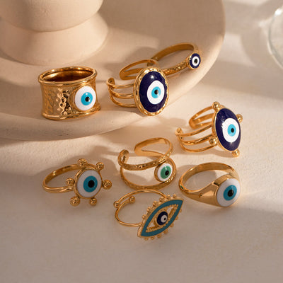 Olivenorma Various Evil Eye Glue Gold Adjustable Open Rings