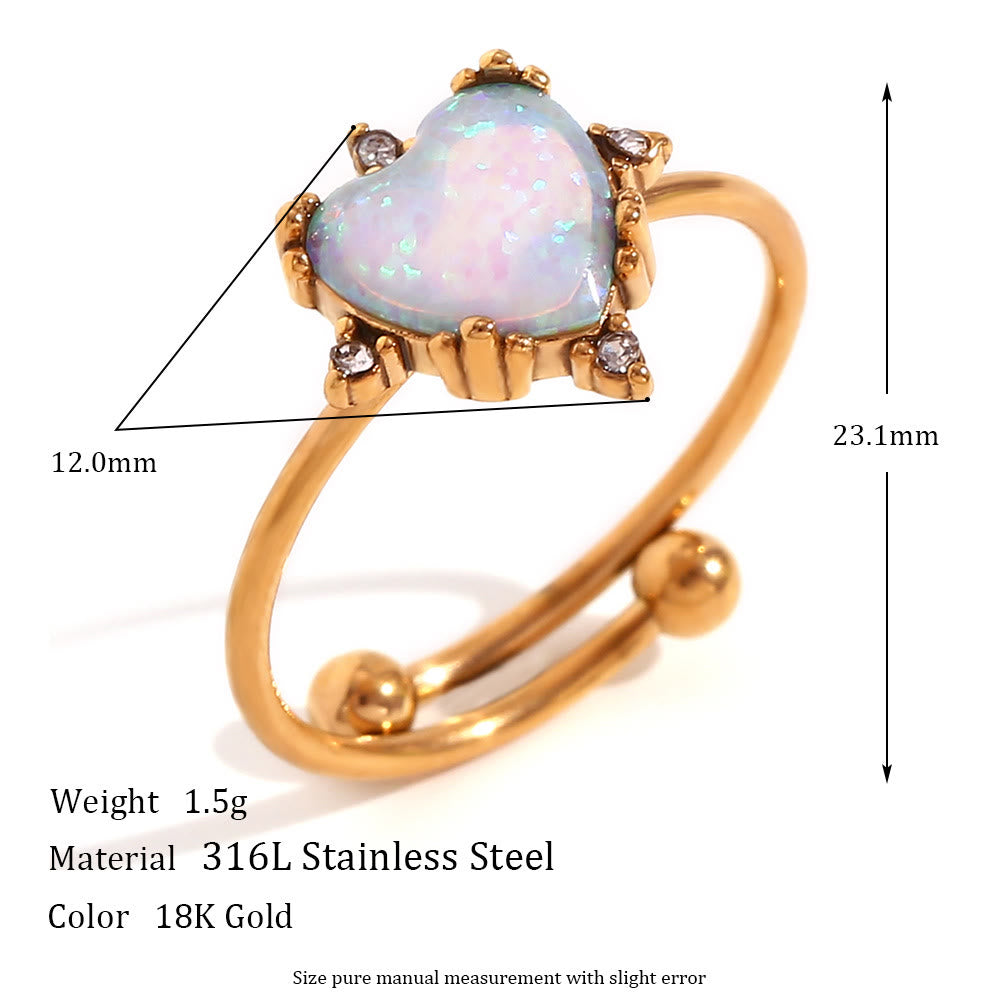 Olivenorma Natural Opal Sun Heart Adjustable Ring