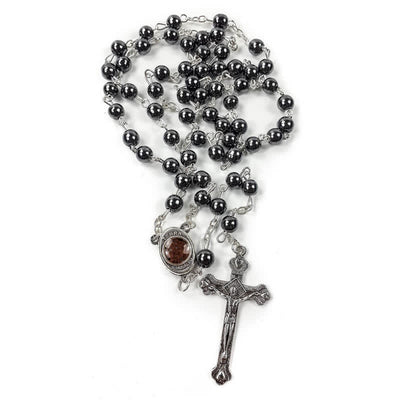 Olivenorma Cross Black Onyx & Red Agate Rosary Necklace