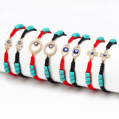 Olivenorma Turquoise White Zircon Evil Eye Braided Adjustable Bracelet