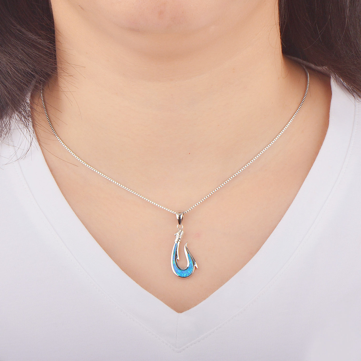 Olivenorma Blue Opal Fishhook Pendant Necklace