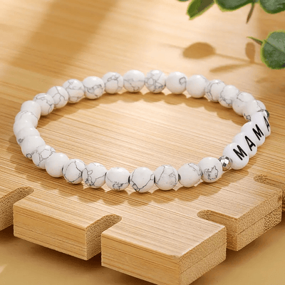 Olivenorma White Turquoise Mama Letter Pattern Beaded Bracelet