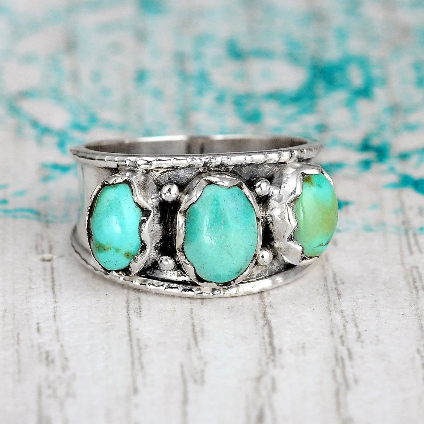 Olivenorma Three Stone Bohemian Turquoise Ring