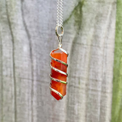 Olivenorma Carnelian Hexagonal Prism Bullet Head Crystal Necklace