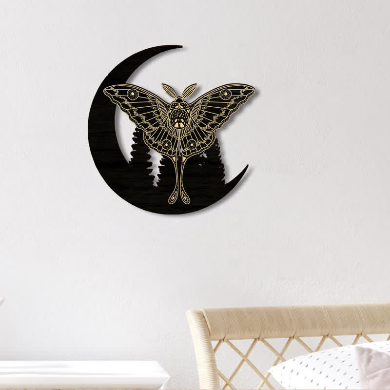 Olivenorma Crescent Moon Moth Wooden Wall Decor