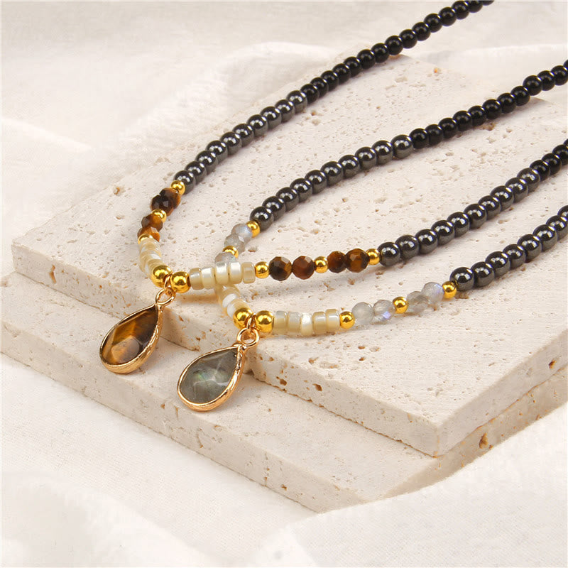 Olivenorma Natural Obsidian Faceted Glass Gemstone Pendant Necklace