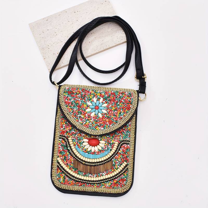 Olivenorma Ethnic Style Beaded Crossbody Mobile Phone Bag