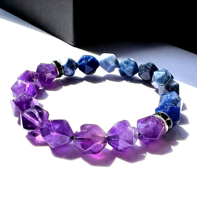 Olivenorma Men Geometric Facets Blue Sodalite Amethyst Beads Bracelet