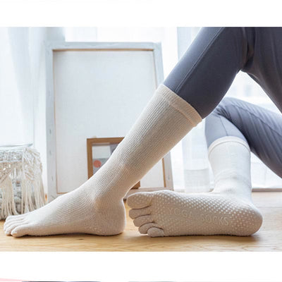 Olivenorma Women Non-Slip Five Toe Cotton Yoga Socks