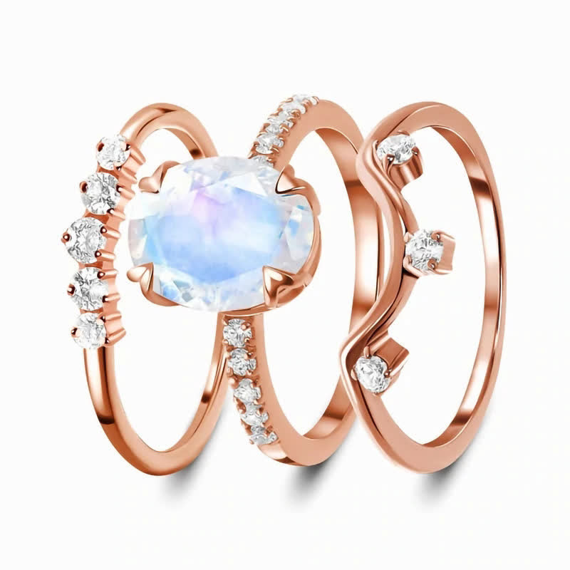 Olivenorma Natural Crystal Moonstone Creative 3 - Piece Ring