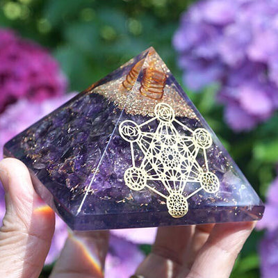 Olivenorma Clear Crystal Pillar Metatron's Cube Orgone Pyramid