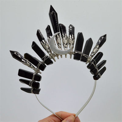 Olivenorma Handmade Moon Natural Crystal Crown - Obsidian - image 5
