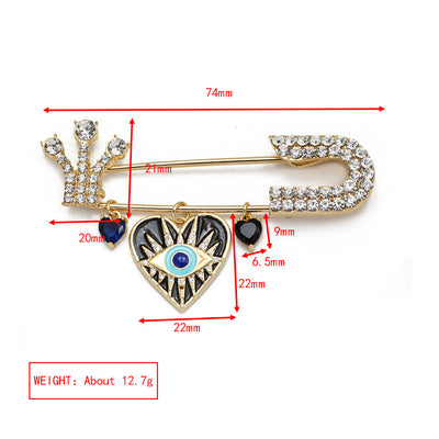 Olivenorma White Zircon Evil Eye Heart Brooch