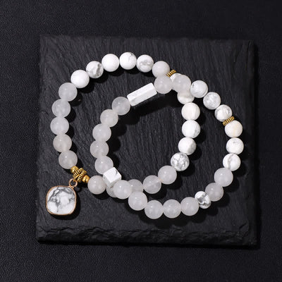 Olivenorma Natural Stone Clear Crystal Beaded Bracelet Set