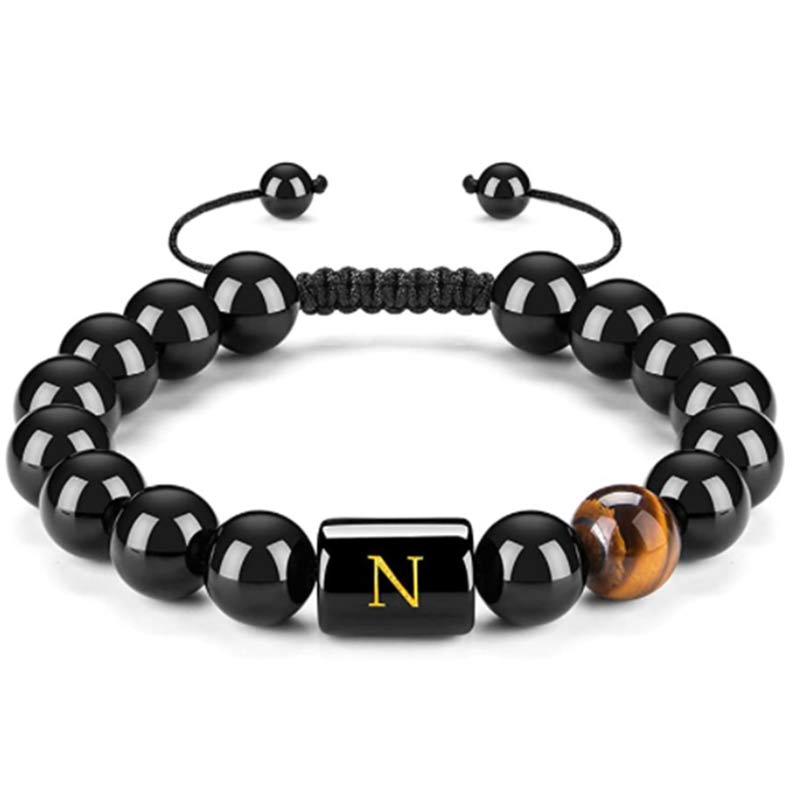 Olivenorma Tiger Eye With Black Onyx Healing Letter Bracelet