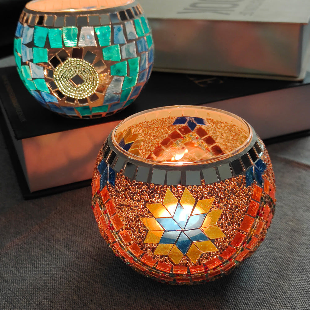 Olivenorma European Retro Glass Mosaic Candle Holder