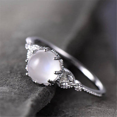 Olivenorma Round Moonstone Opal White Zircon Ring